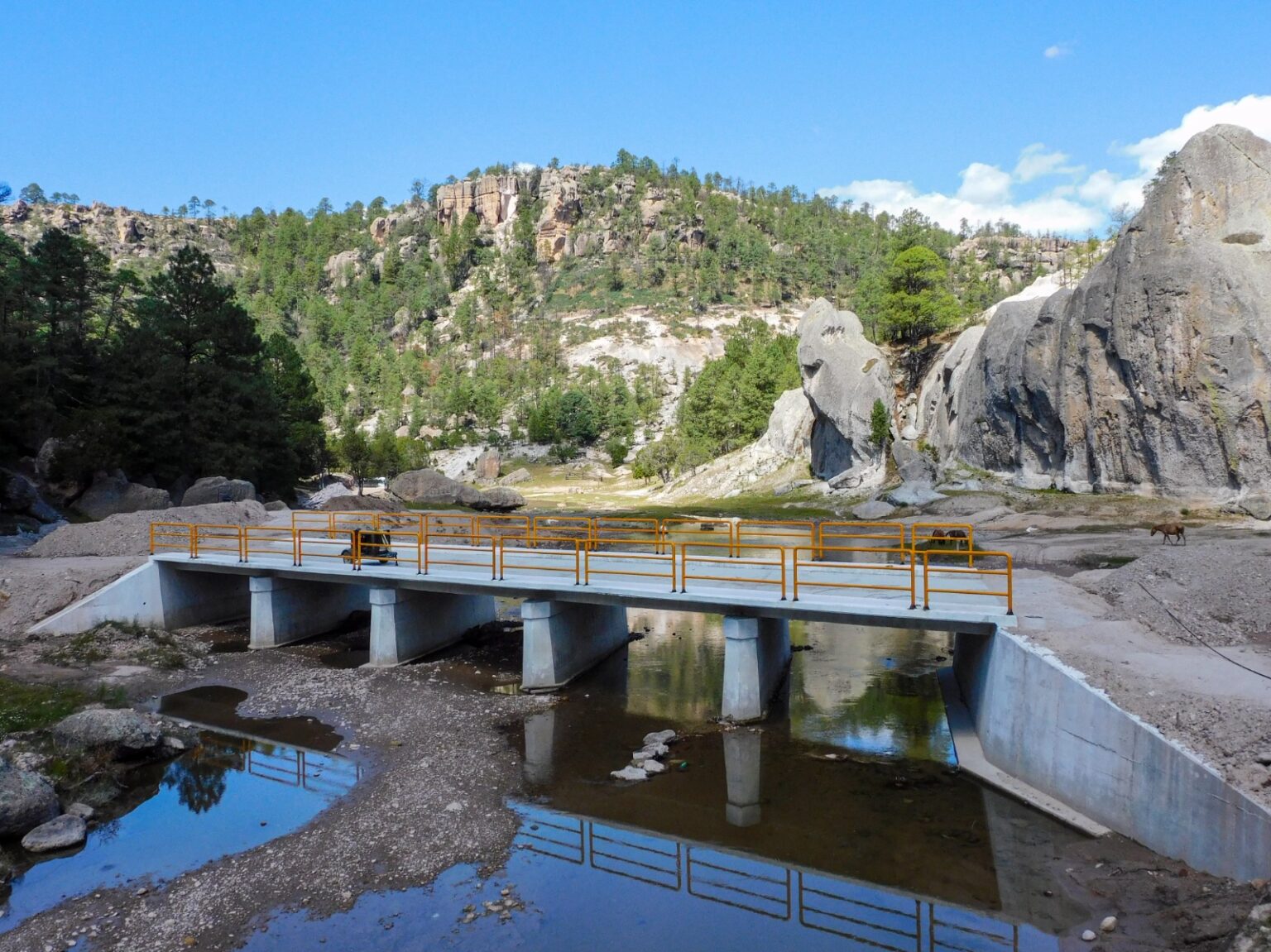 Registra avance del 65 por ciento construcción de puentes de acceso a la Cascada de Cusárare