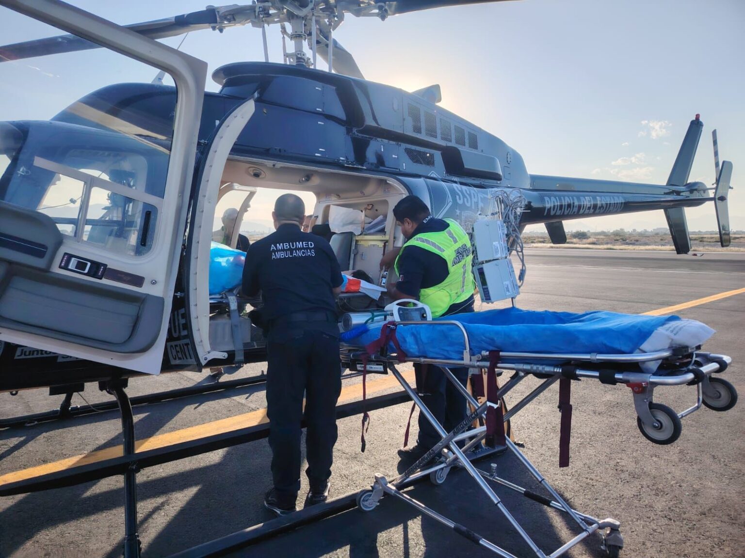 Realiza SSPE traslado aeromédico de emergencia de Ciudad Cuauhtémoc hasta Torreón