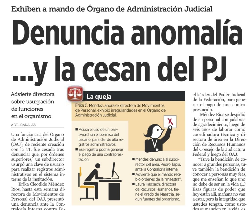 Corren a funcionaria de Poder Judicial tras denunciar actos indebidos
