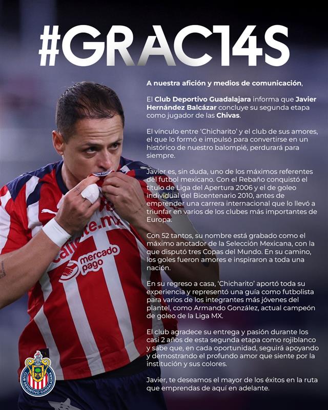 Oficial: Sale Chicharito de las Chivas