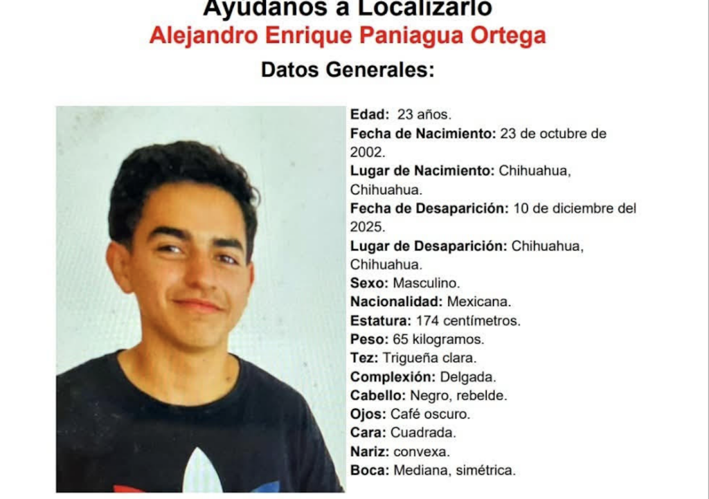 Buscan a Alejandro Paniagua, fue visto por última vez al salir del Tecnológico I